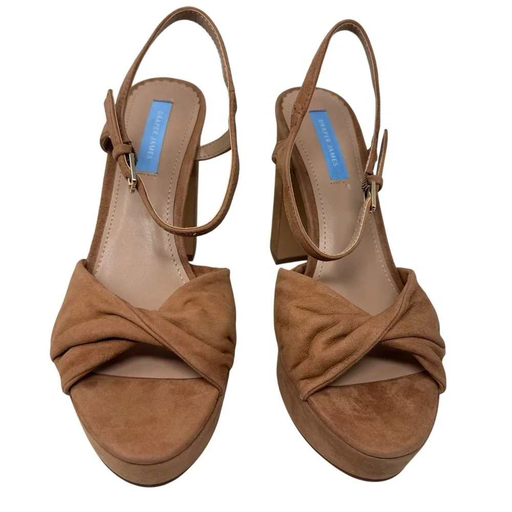 Draper James Paloma Platform Heel Tan Sandal Suede Size 8.5 Heels‎ 90s Y2K